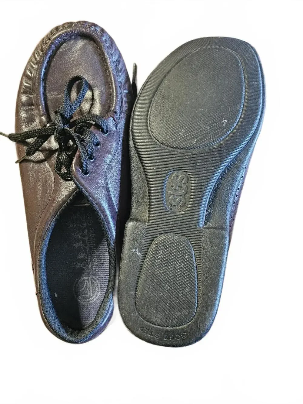 Black Leather Lace-Up Moccasin Comfort Shoes